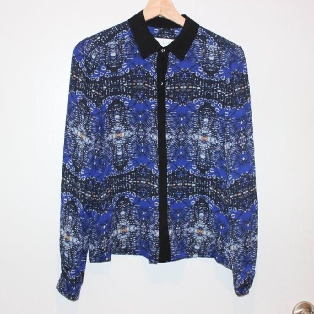 A.L.C. Blue 100% Silk Long Sleeve Button Down Blouse Women's Size XS